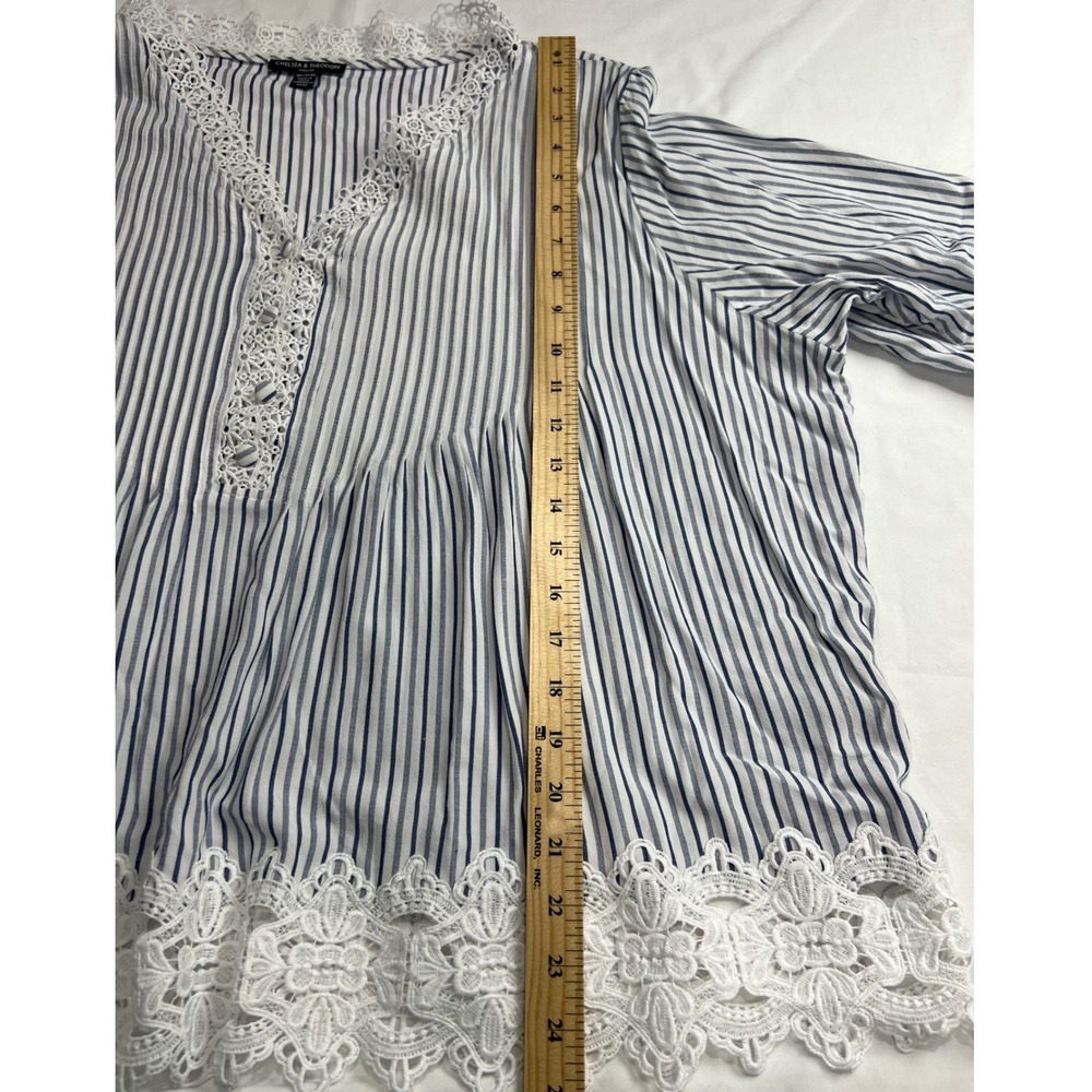 Chelsea & Theodore Blouse Women 3X Blue Striped Lace Trim Boho Peplum Top F10 - Picture 7 of 12